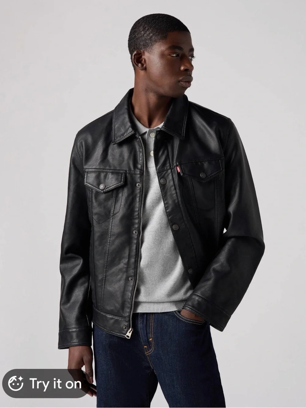 Levi's Men’s Black Leather Trucker Jacket